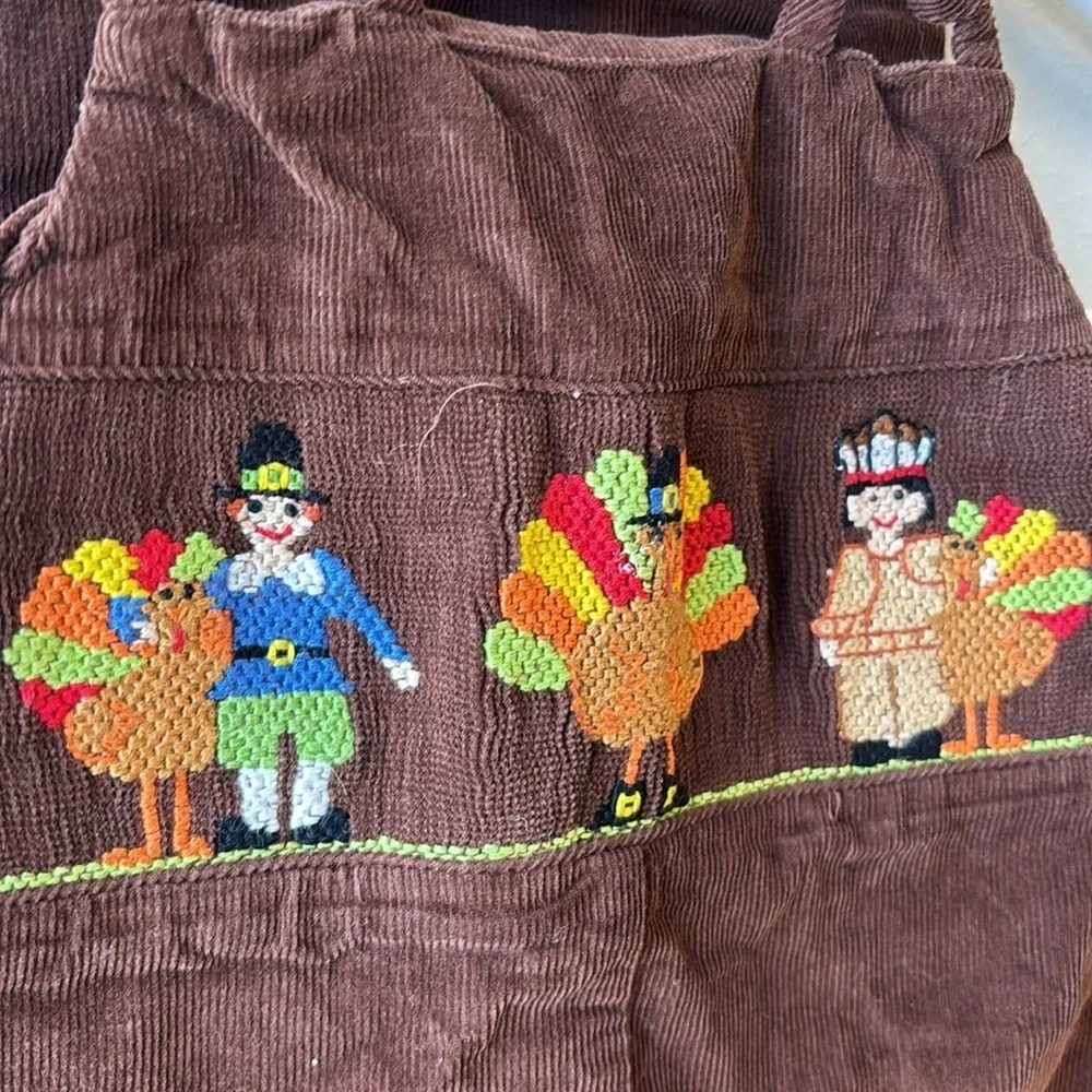 Vive La Fete Brown Corduroy Overalls with Embroidered Design Thanksgiving